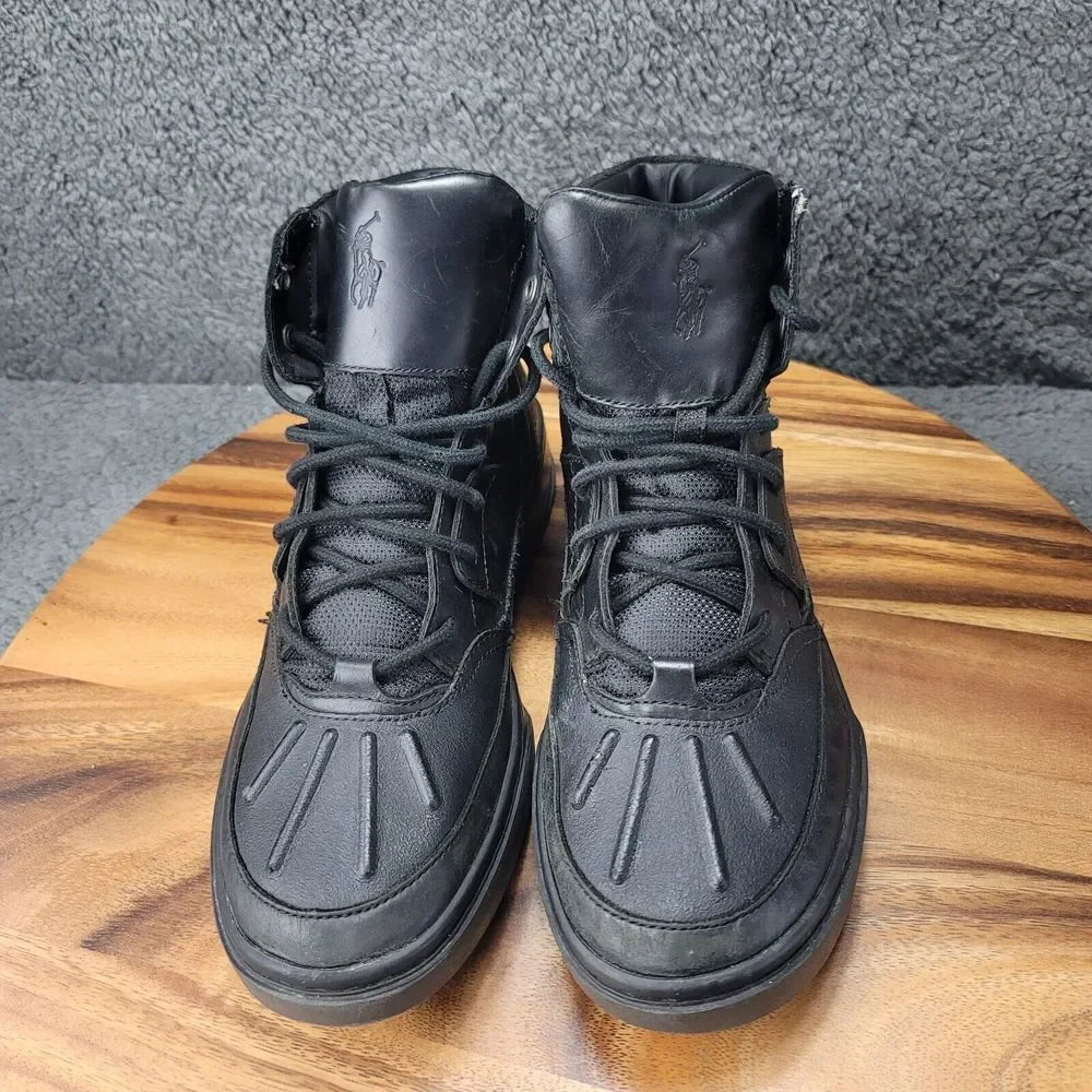Polo Ralph Lauren Boots Levon Black Leather Suede Mens‎ Size 8 D Rain Winter
